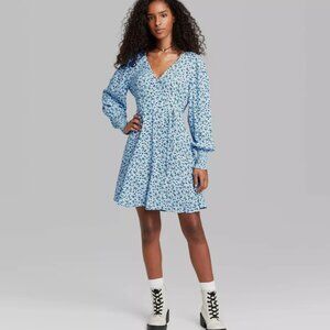 Wild Fable Target Light Blue Floral A-Line Faux Wrap Dress Size Medium